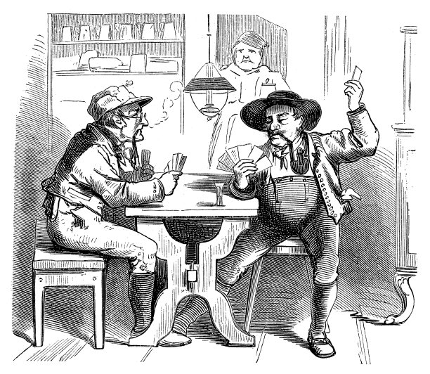 两个男人一边打牌，一边抽烟斗图片下载