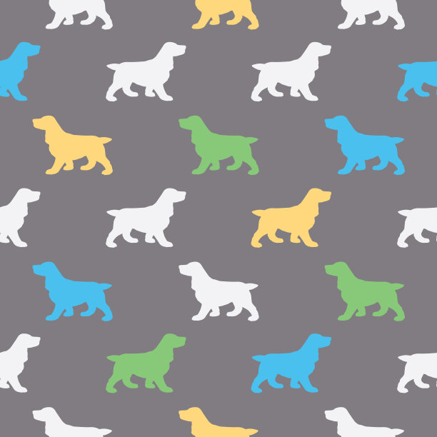 彩色可卡犬无缝图案图片下载