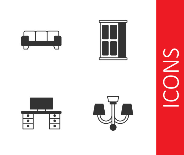 设置枝形吊灯、沙发、办公桌和衣柜图片下载