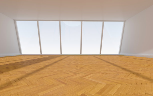 白色木地板3D效果图，开放洁净的房间图片下载