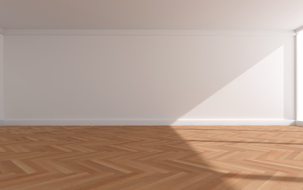 白色木地板3D效果图，开放洁净的房间图片下载