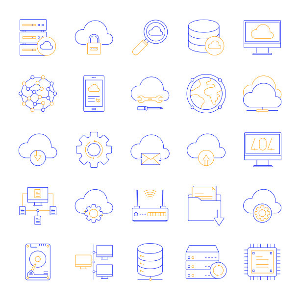 云数据技术相关颜色线图标集图片下载
