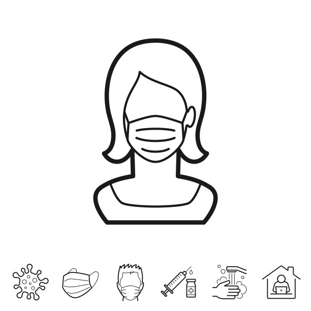 妇女在医疗脸保护口罩。线条图标-可编辑的笔触图片下载