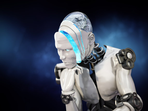 安卓扮演了著名的思想者雕像。人工智能概念图片下载