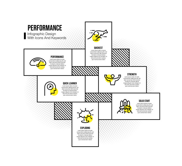信息图表设计模板与性能关键字和图标图片下载