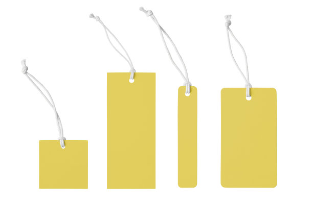 各种形状的空白黄纸标签或布标签设置在白色背景上隔离图片下载