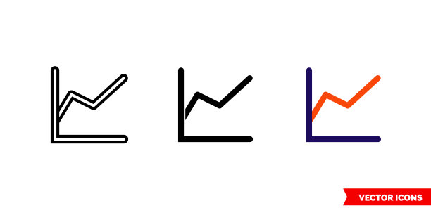 线形图图标三种类型:彩色、黑白、轮廓。孤立向量符号符号图片下载