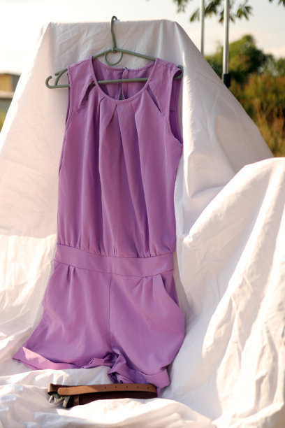 白色背景上的紫色连衣裙。图片下载