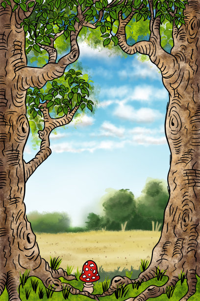 由卡通树组成的框架，用于景观复制空间图片下载