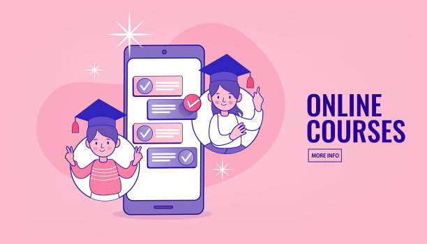 在线教育理念。卡通孩子们在玩耍。欢迎回到学校。可爱的学生。平面设计图案与孩子。图片下载