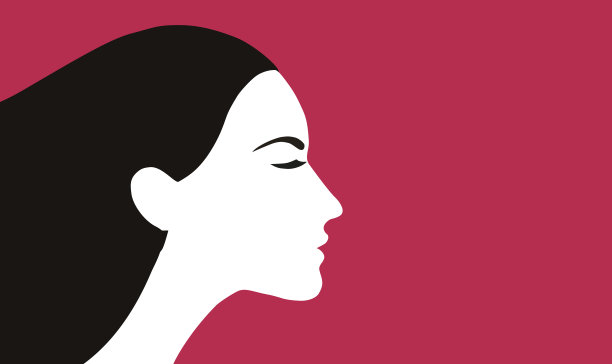 美丽的脸看女人在红色的背景图片下载