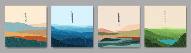 矢量插图景观。日本波浪模式。山的背景。亚洲风格。海的背景。设计社交媒体壁纸，博客帖子模板，卡片，海报。装饰背景。老纸图片下载