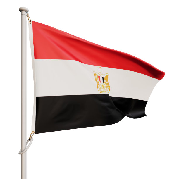 埃及的国旗在风中飘扬。在白色的背景上。图片下载