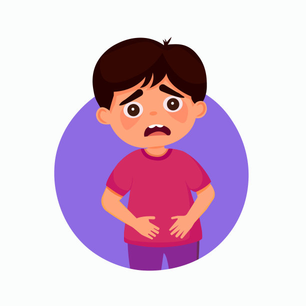 胃病、肠病。生病的孩子抱着肚子。孤立矢量插图。图片下载