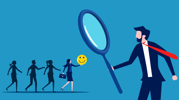 良好的招聘。商人用放大镜挑选心地善良的求职者图片下载