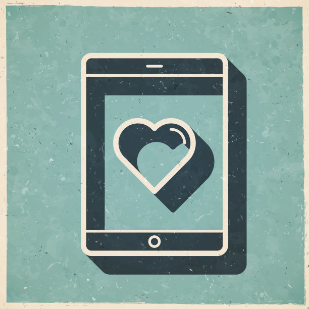 用心的平板电脑。图标复古复古风格-旧纹理纸图片下载