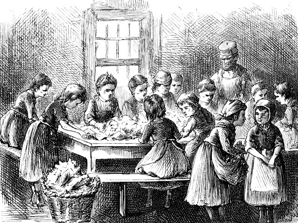1873年，在纽约剥烟草的童工图片下载