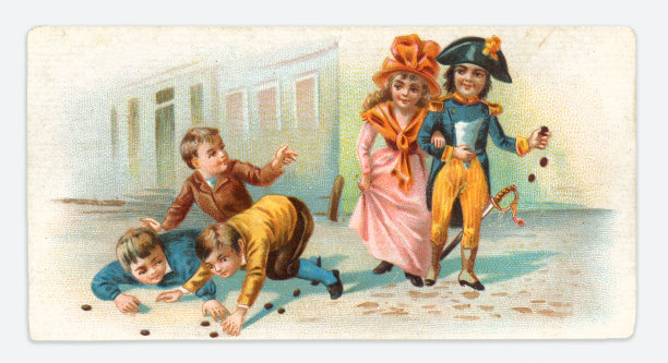 一群在户外玩耍的孩子，新艺术插画1899图片下载