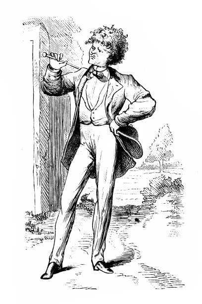 英国讽刺漫画漫画插图-戴着帽子和手杖的人摆姿势图片下载