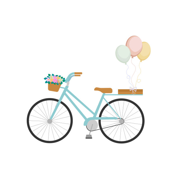女人的自行车上有一篮子花和衣服。平的风格。矢量图图片下载