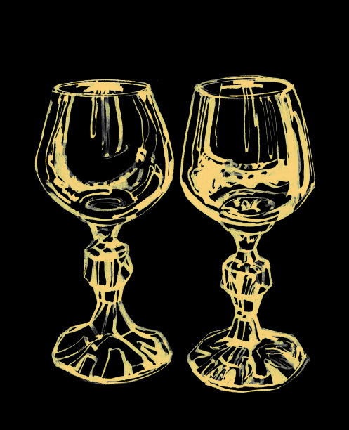 水晶眼镜。油墨画图片下载