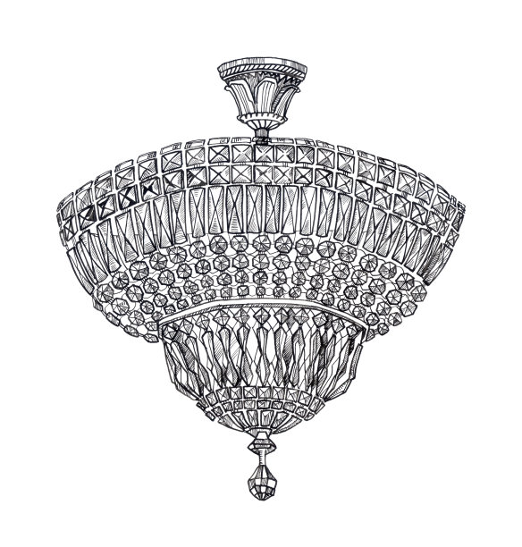 墨水笔。白色背景上的吊灯插图图片下载