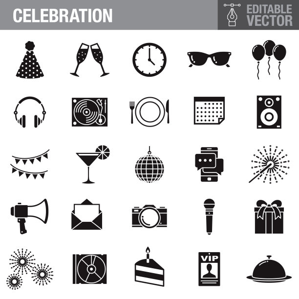 庆祝可编辑的描边图标设置图片下载