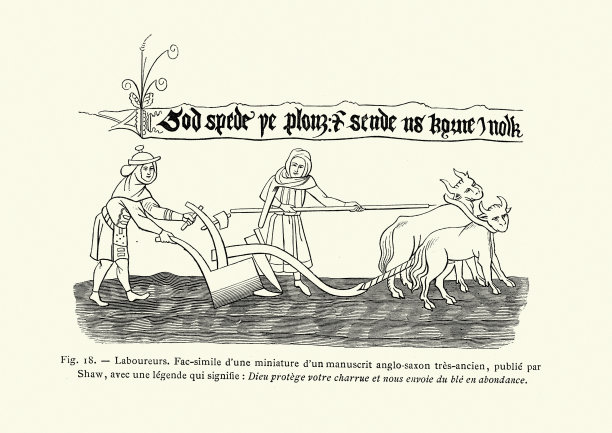 中世纪耕地的农民，农场工人，盎格鲁-撒克逊人图片下载