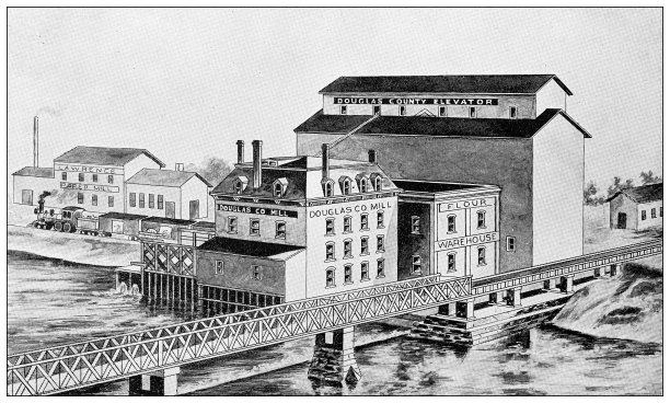 1898年，来自堪萨斯州劳伦斯的古董照片:道格拉斯郡磨坊和电梯图片下载
