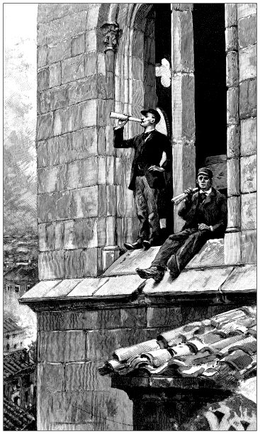 古色古香的插图:教堂的钟在圣周期间更换图片下载