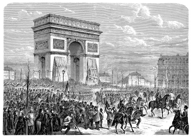 1871年3月1日，德国军队在凯旋门上进入巴黎，这是法德战争图片下载