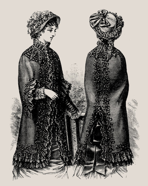 维多利亚时尚：女士黑色缎面披肩图片下载