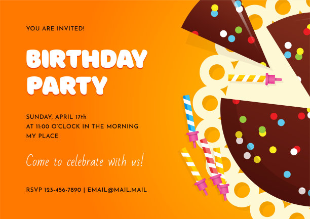 生日邀请与卡通蛋糕顶部视图图片下载