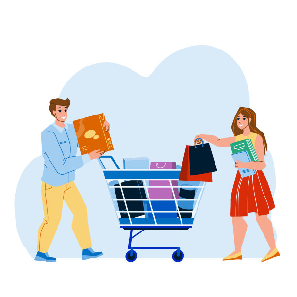 购物者将商品放入市场的购物车图片下载