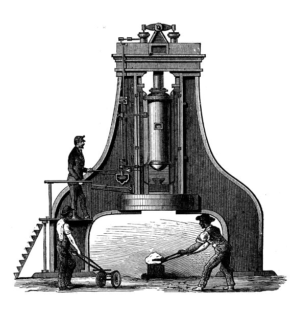 仿古插画，冶金:蒸汽锤图片下载