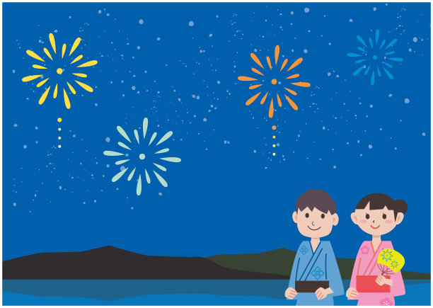 美丽的夏日烟花在夜空中绽放图片下载