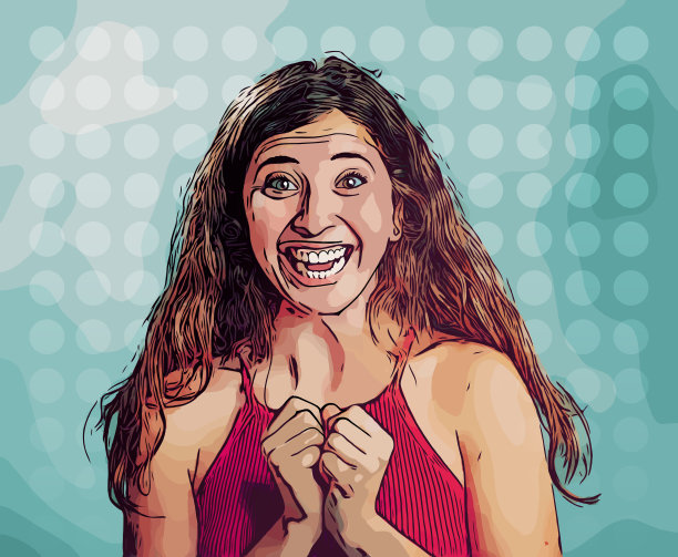 金发女孩欢快的情绪和手势肖像看着相机图片下载