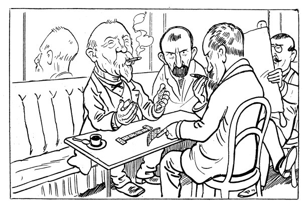 古董插图:漫画，玩多米诺骨牌图片下载