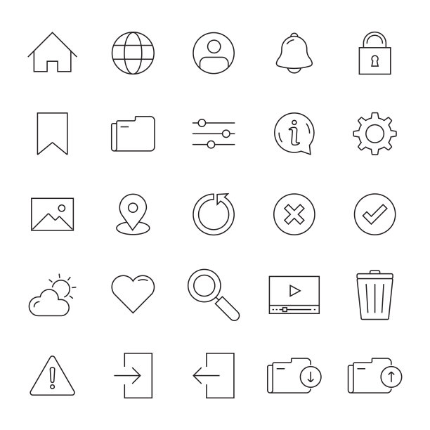 界面相关行图标集。可编辑的中风。简单的轮廓图标。图片下载
