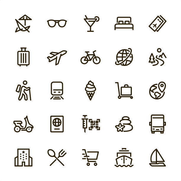 旅行和度假-像素完美的线条图标图片下载