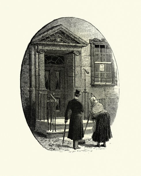一个男人和一个女人在看房子，19世纪图片下载