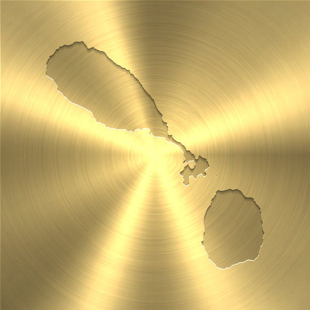 圣基茨和尼维斯地图上的金色背景-圆形拉丝金属纹理图片下载