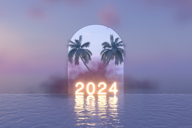 2024年海上霓虹灯和棕榈树图片下载