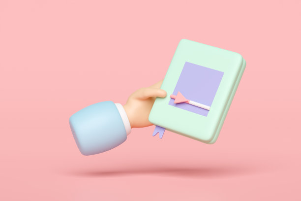 在线学习与3d视频播放器，手持书孤立在粉红色的背景。在线培训课程，教育，知识创意概念，3d插画渲染图片下载