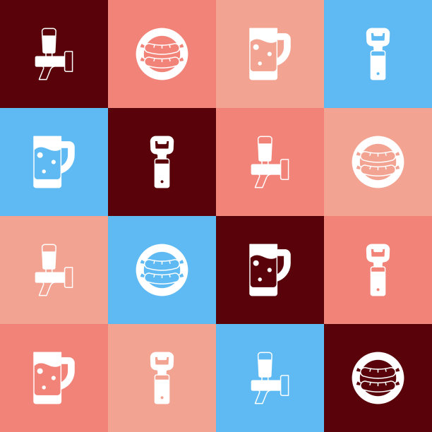 设置流行艺术啤酒龙头香肠杯啤酒和图片下载