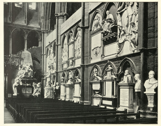 诗人的角落，威斯敏斯特教堂，伦敦，英国，19世纪的复古照片后图片下载