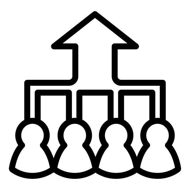 职业组成长线图标。层次结构或流程图，向上箭头和团队符号，白色背景上的轮廓风格象形图。团队合作的移动网页设计。矢量图形。图片下载