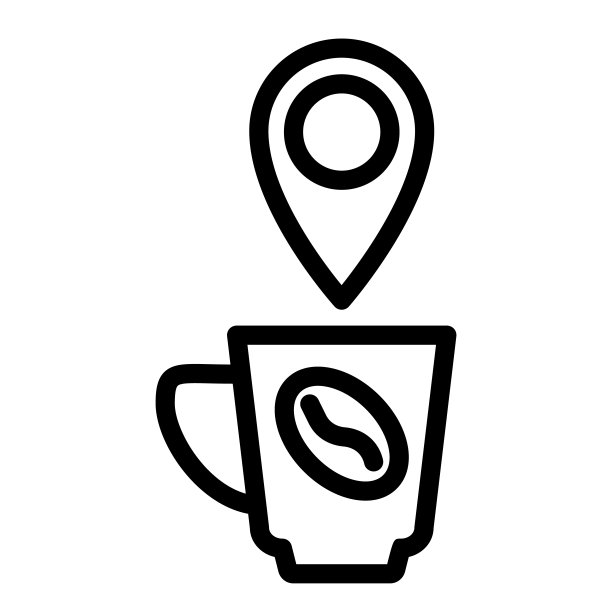 带有位置线的咖啡杯图标：地图坐标、咖啡杯与咖啡豆符号图片下载