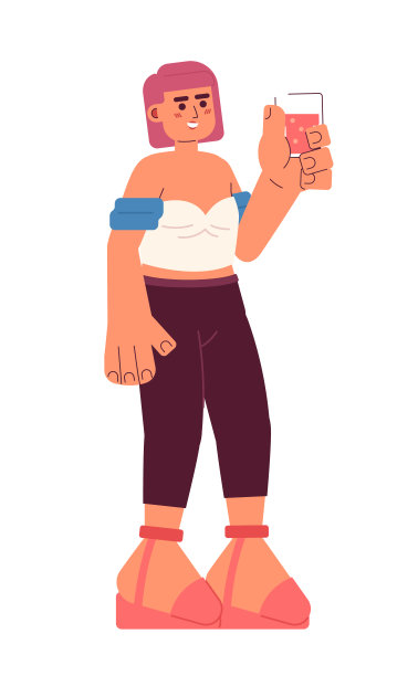 微笑的亚洲女人敬酒潘趣玻璃半平面彩色矢量字符图片下载