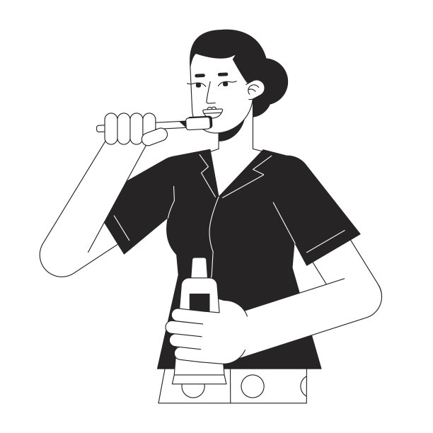 女人刷的牙齿平线黑白矢量字符图片下载